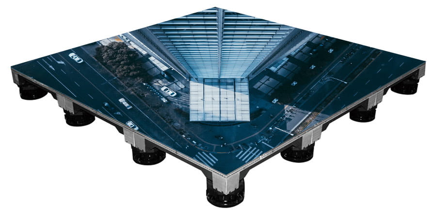 LED-lattia korkealla.