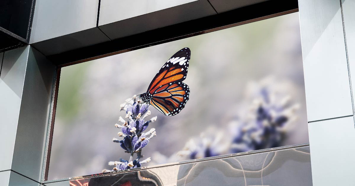 Mainosnäyttö yrityksen seinällä